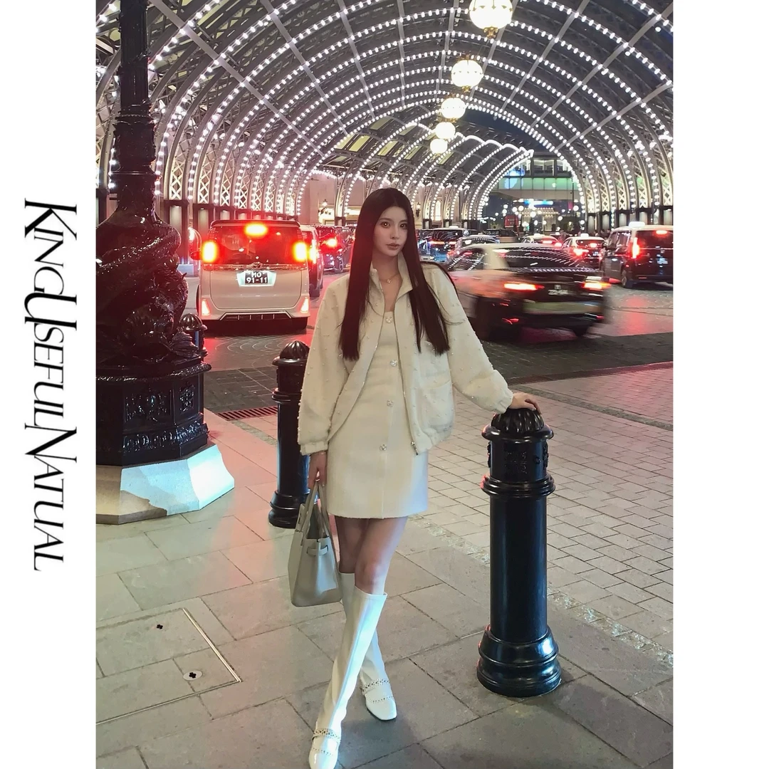 KUN【千金赢家】next level 羊毛小香重工钉珠廓形感外套背心裙套装