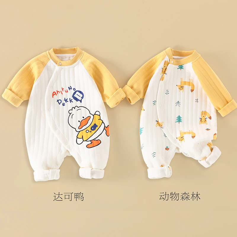 婴儿连体衣秋冬保暖加厚三层夹棉宝宝秋装爬服哈衣新生儿衣服反季