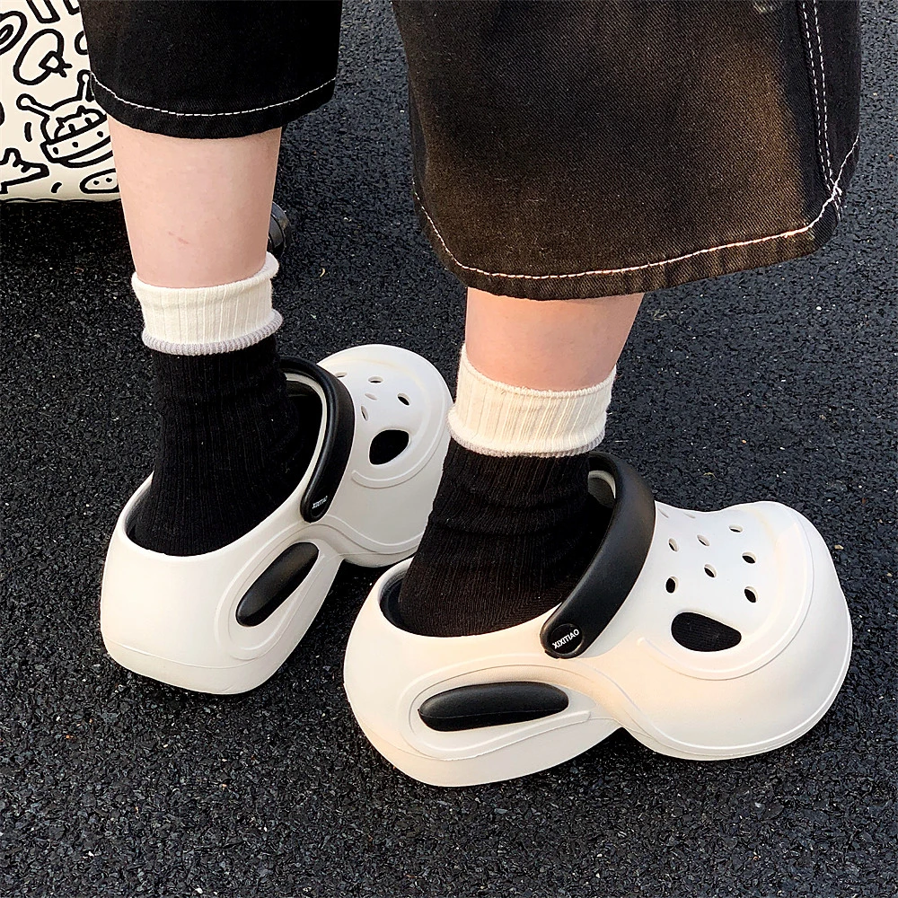 细细条 海边度假拖鞋女士eva沙滩凉鞋包头厚底夏季个性拼色洞洞鞋