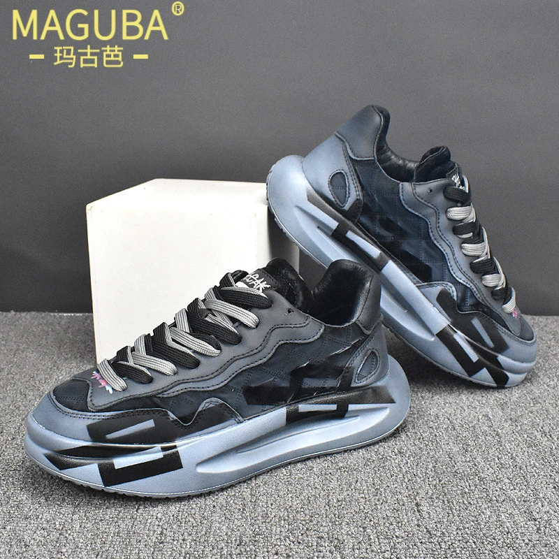 玛古芭板鞋男高级感潮流厚底增高休闲鞋新款低帮韩版百搭轻奢男鞋