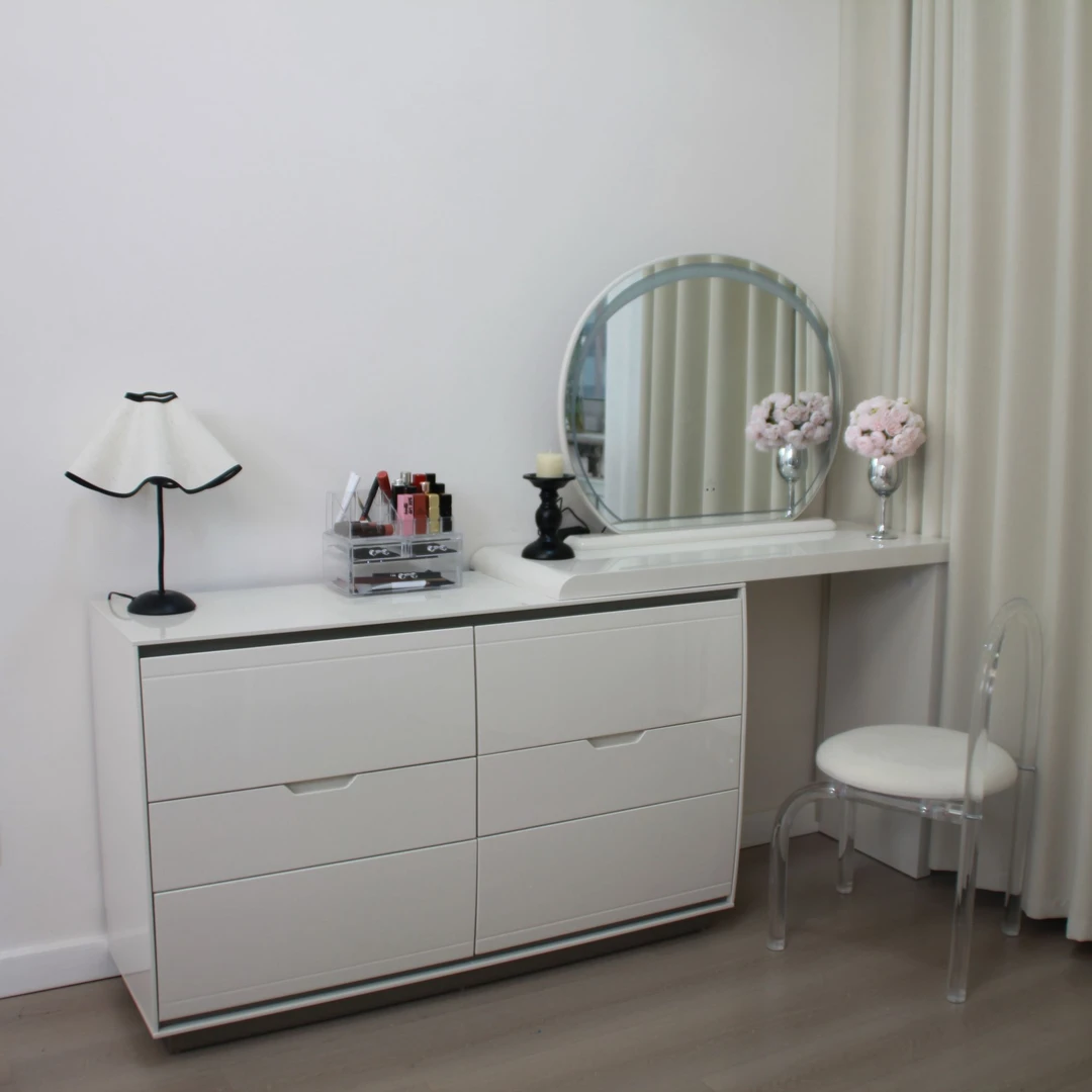 奶油风梳妆台可伸缩卧室化妆桌床尾柜斗柜现代简约收纳柜化妆台