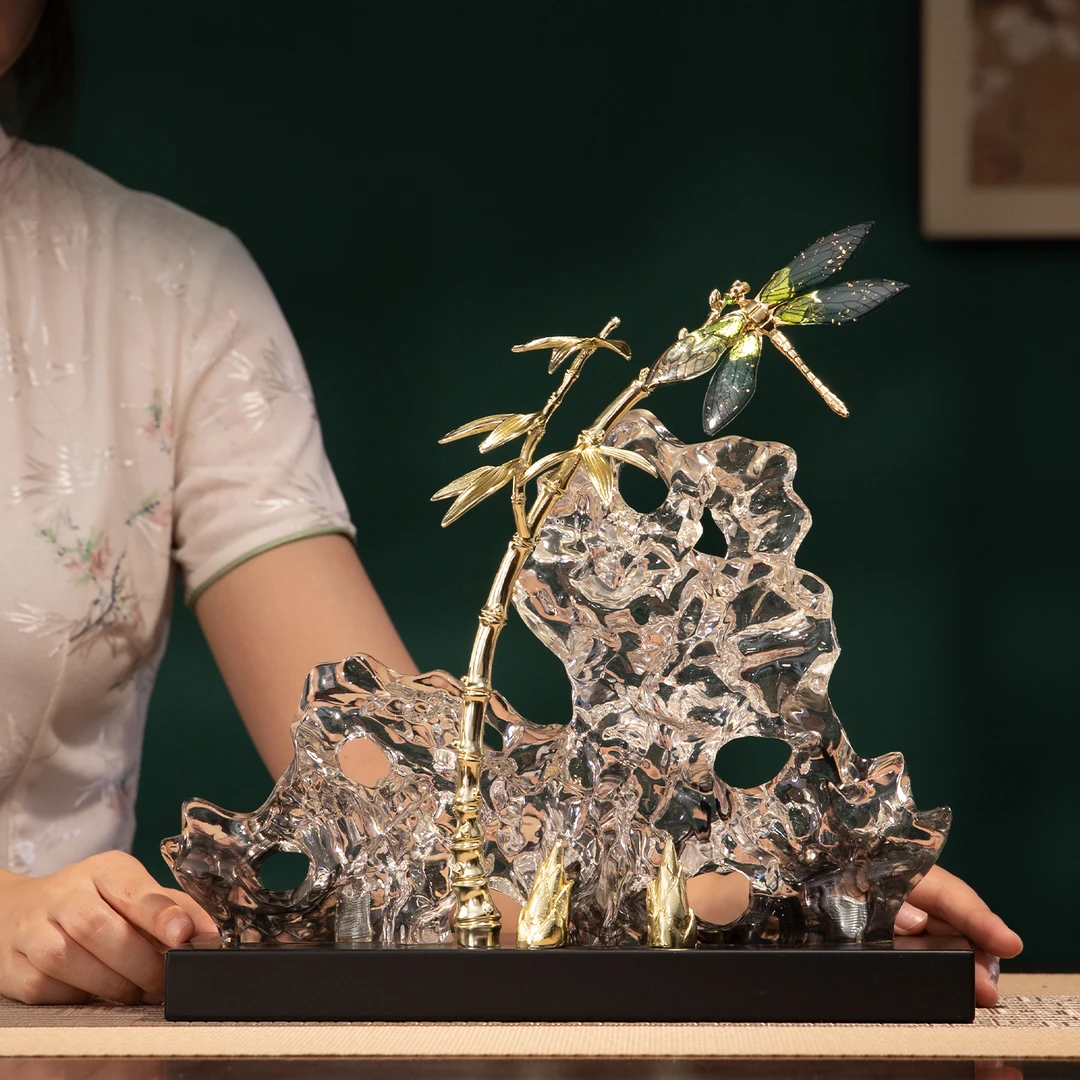 新中式太湖石节节高升竹子假山摆件客厅玄关电视柜博古架软装饰品