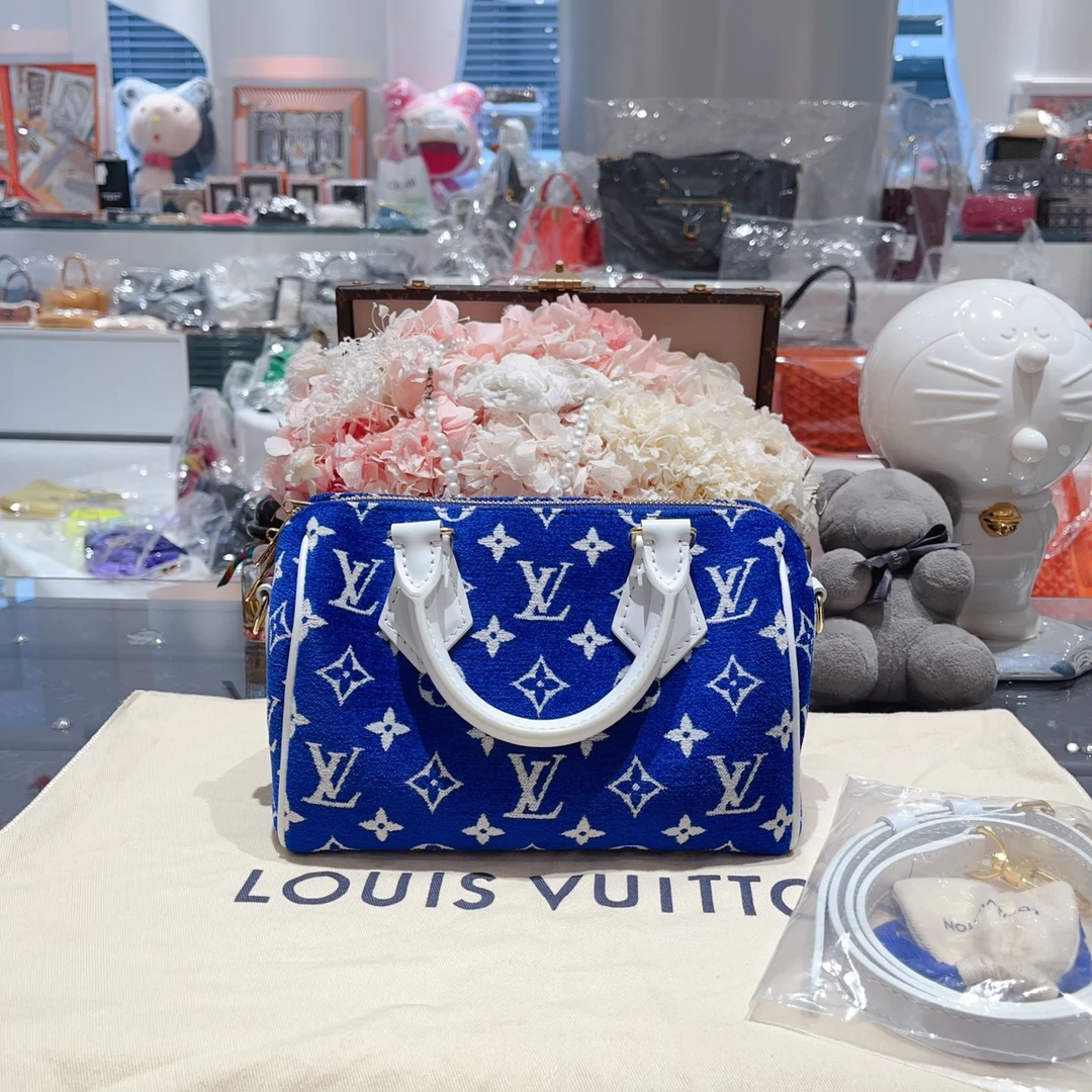 99新 LouisVuitton/路易威登 speedy20 bandouliere蓝色印花丝绒