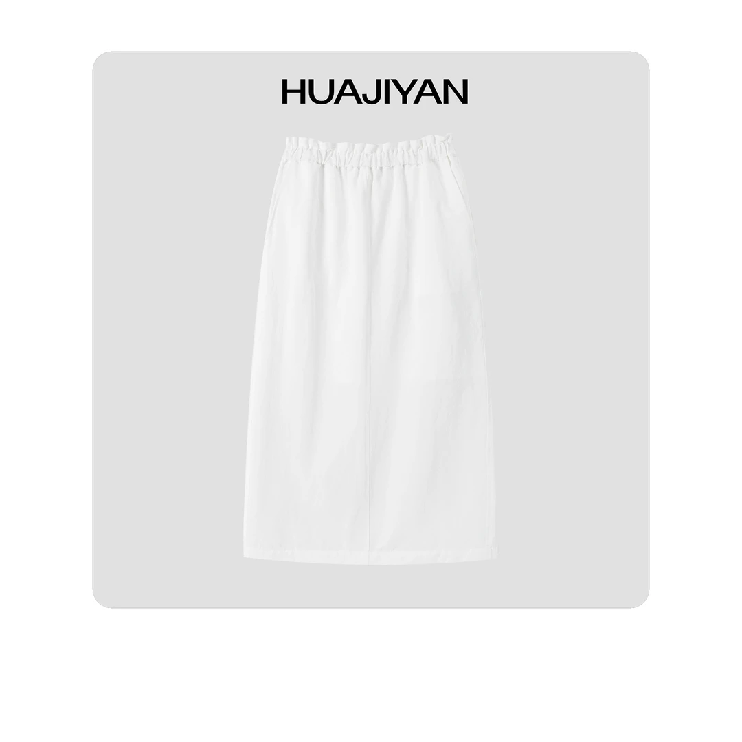 华吉言/HUAJIYAN【洋桔梗】汉麻棉混纺直筒后开叉松紧腰半裙