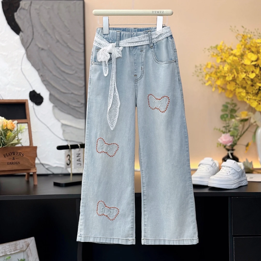 女童牛仔裤夏季薄款阔腿裤中大童裤子儿童休闲韩版直筒长裤1571