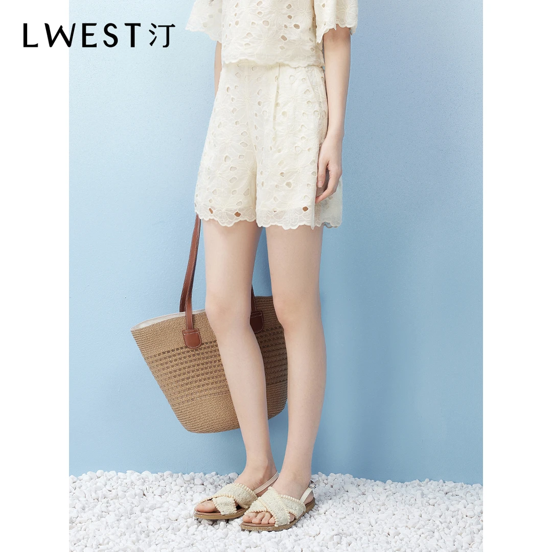 【商场同款】朗文斯汀纯色刺绣镂空短款休闲裤DTYK5204D07068