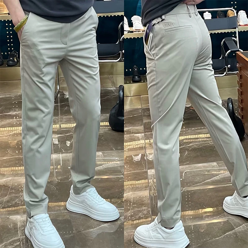 2025秋季高奢商务西裤男士潮流纯色修身休闲裤子弹力舒适小直筒裤