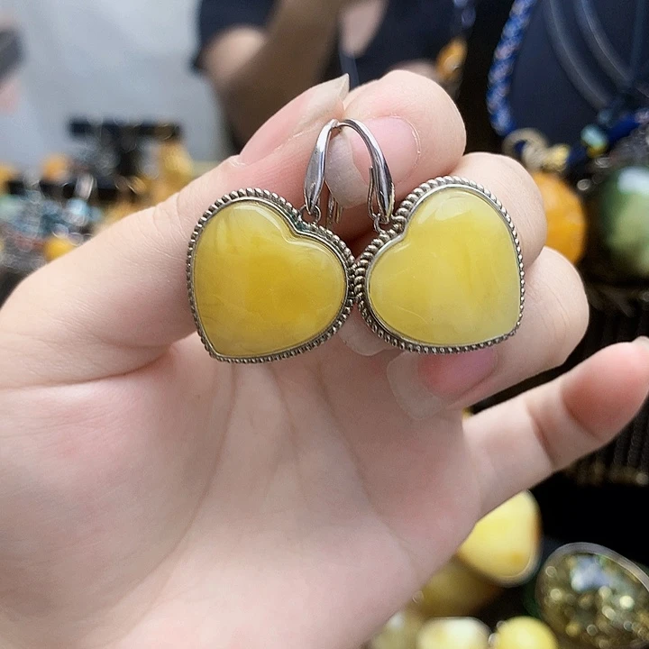 银S925镶嵌琥珀裸石耳坠