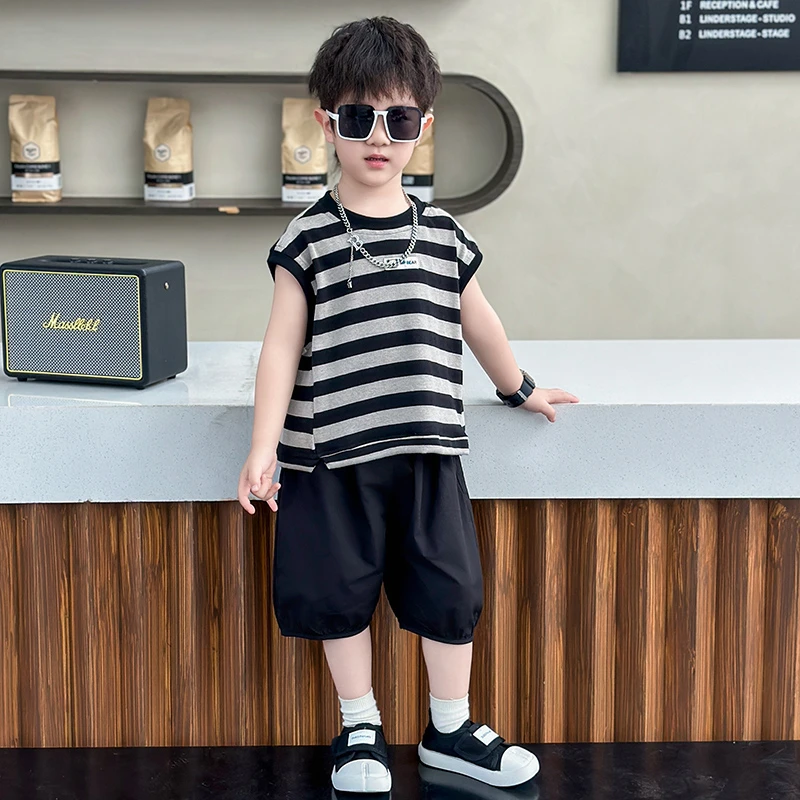童装男童夏装套装2025新款帅气儿童无袖背心洋气男宝宝网红衣服潮