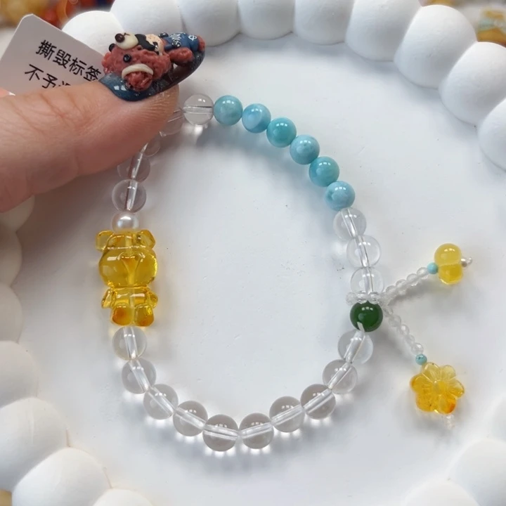 裸石琥珀未镶嵌熊手链