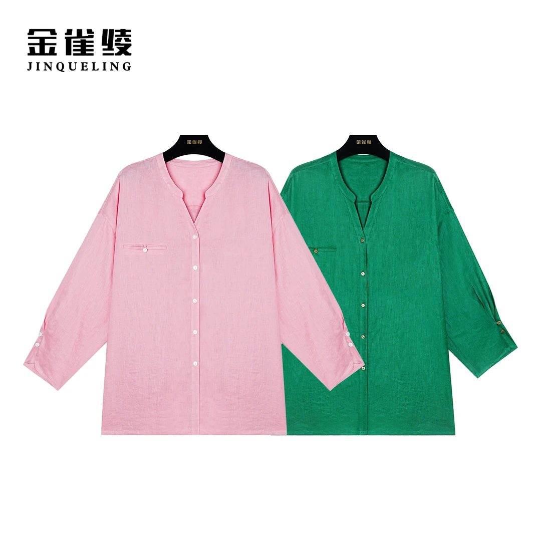 金雀绫【水蜜桃】100亚麻新款春秋舒适休闲宽松时尚小衫AS6269