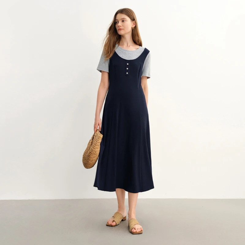 独束大码女装【双版型】撞色假两件拼接学院风裙子25DS82828/82831