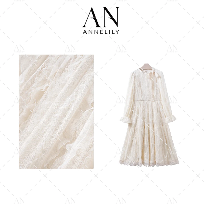 ANNELILY【觅雪】新款上新气质高定优雅轻奢显瘦连衣裙AQ2410232