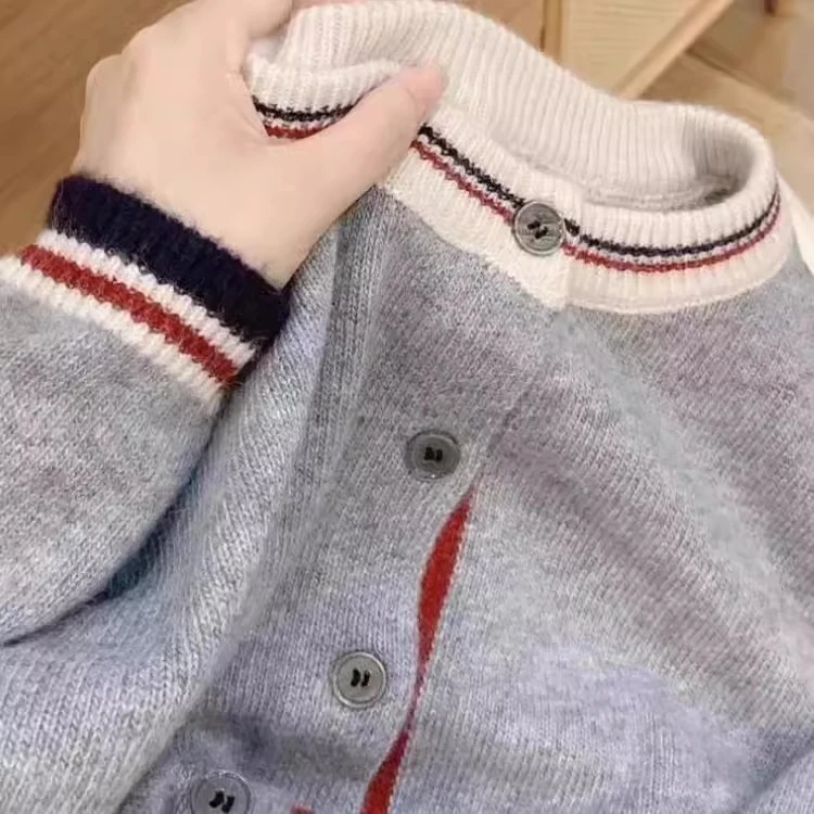 设计感拼色开衫毛衣外套女外穿春秋冬爆款宽松显瘦圆领针织衫上衣