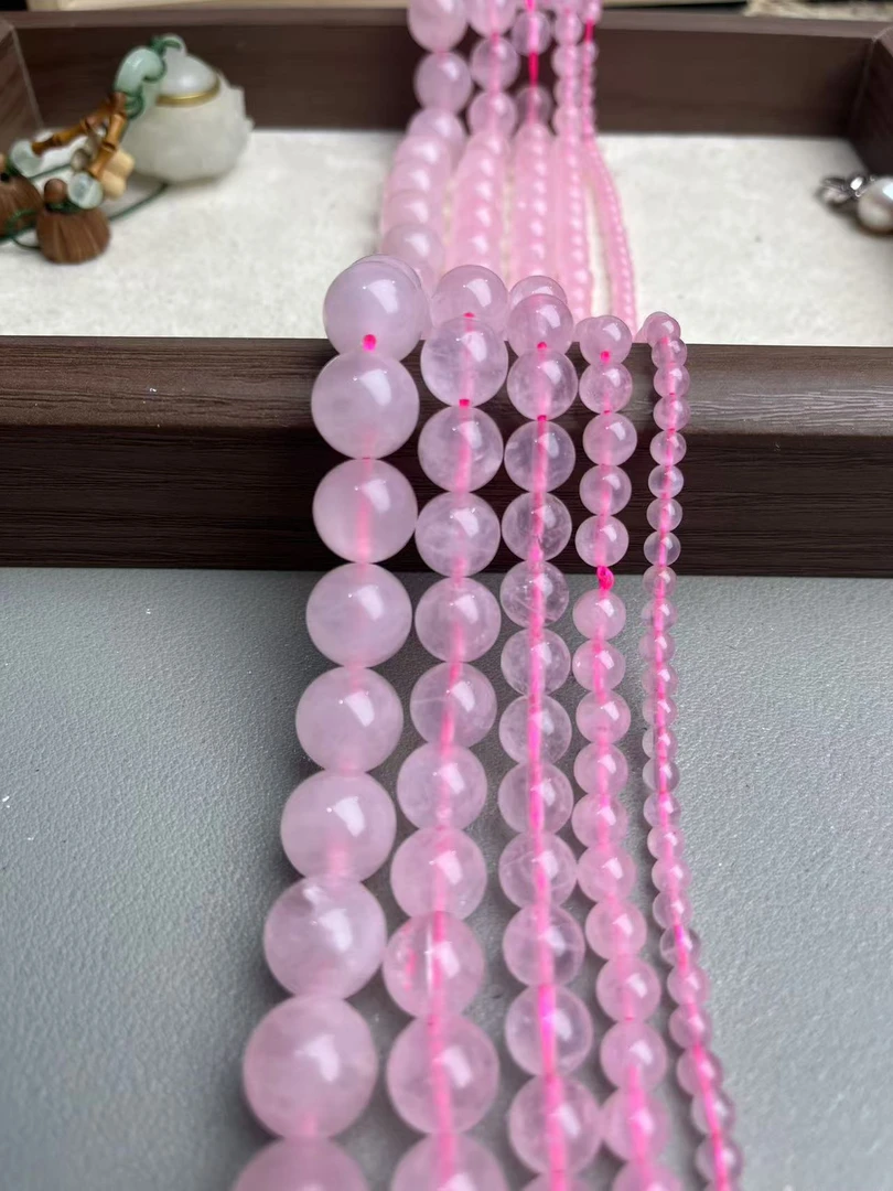 天然粉晶圆珠少女粉散珠半成品珠子DIY手串串珠配珠隔珠饰品配珠