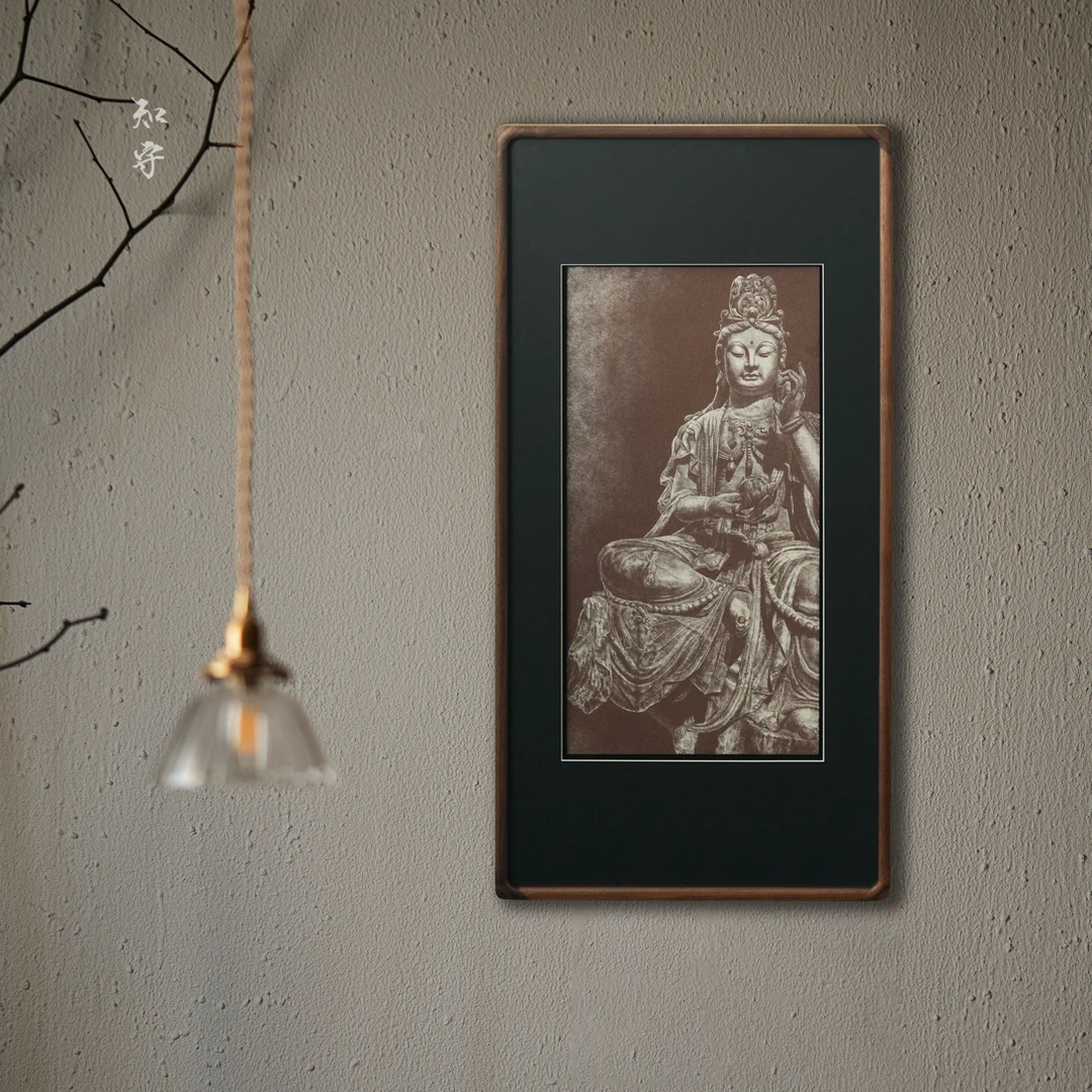 【知守.茶器】彩绘木雕观音菩萨坐像，紫砂陶板画