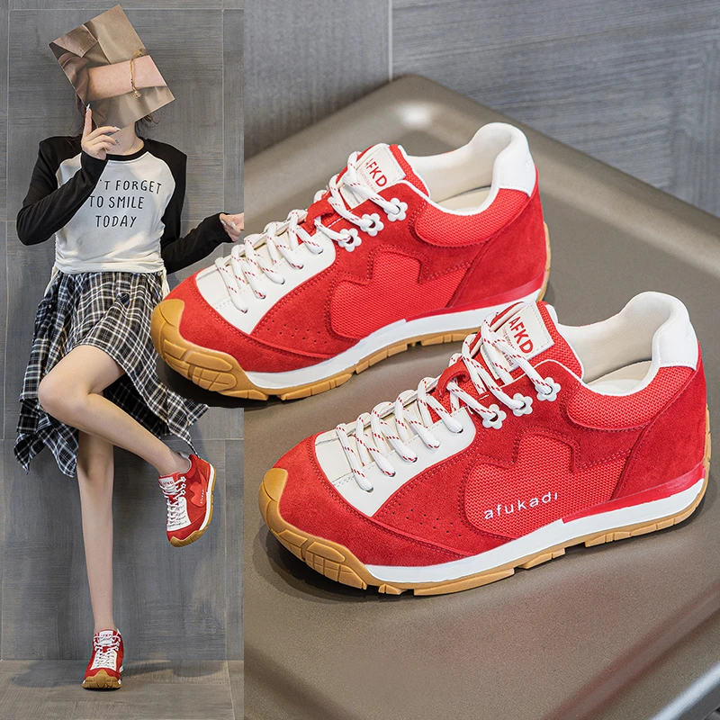 内增高德训鞋女厚底2025新款秋季百搭休闲运动鞋软底潮时尚阿甘鞋