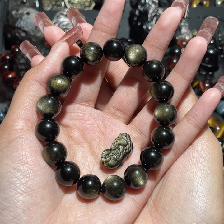 黑曜岩手串未镶嵌余*～