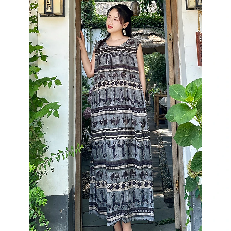 【裙长125cm】腋下不走光背心连衣裙度假通勤女夏可收腰宽松带口袋