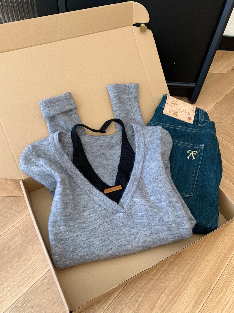 灰色假两件套头针织衫打底衫女秋冬新款内搭可外穿高级感气质上衣