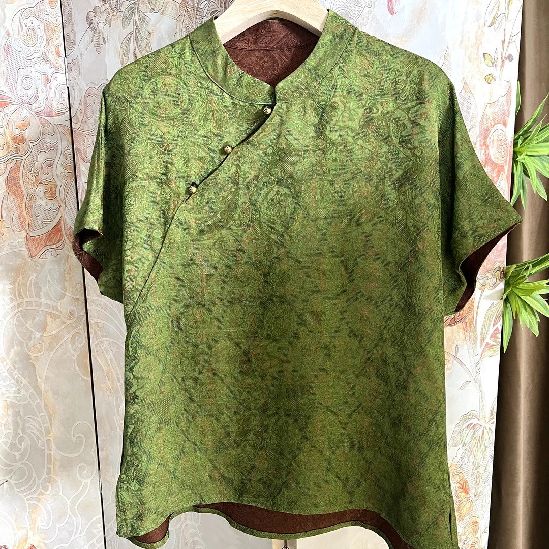 【罗马假日】香云纱花萝短袖T恤双面双穿夏季