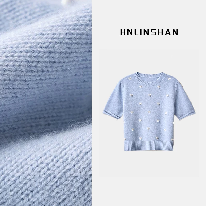 HNLINSHAN【蝶影】BABY蓝手工蝴蝶精致毛衫BQZ1011