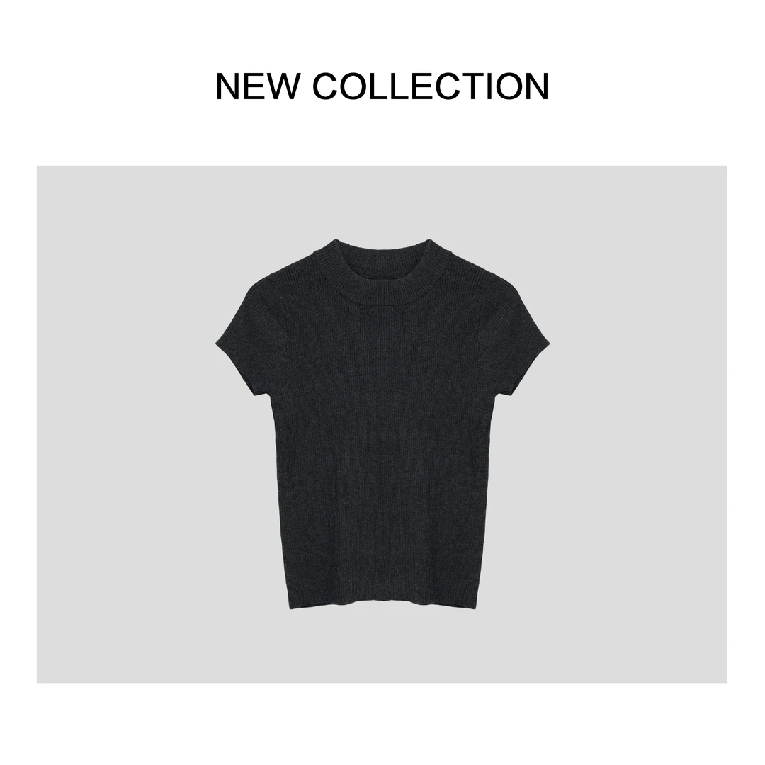 【小依专享】新款高级感修身灰色短袖针织毛衣上衣X1518001B-8001