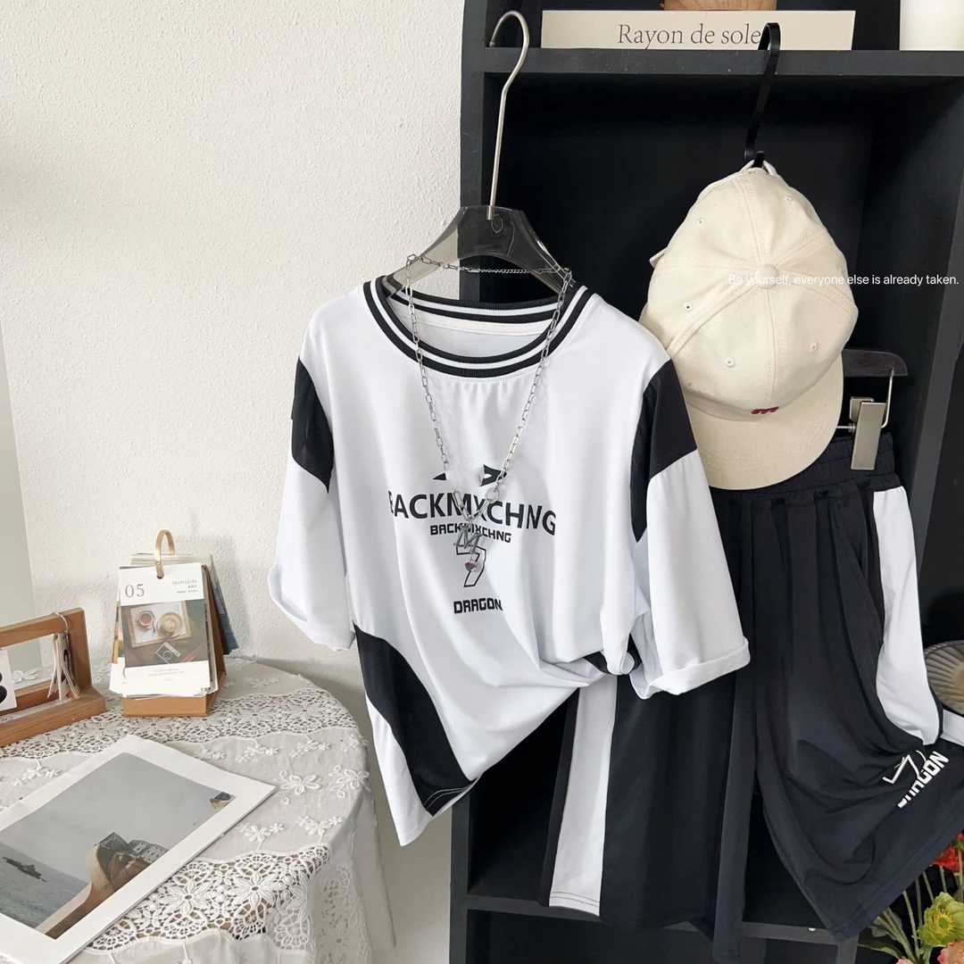 字母球服网眼冰凉速干套装130-170码中大童夏季宽松