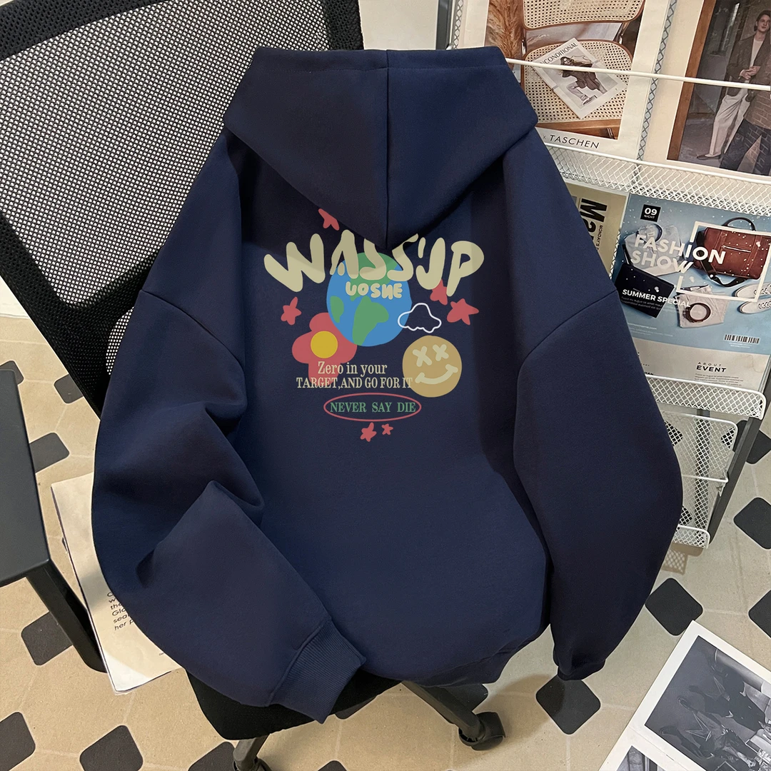 美式潮牌重磅加绒连帽卫衣男生冬季新款短宽硬挺套头情侣长袖上衣