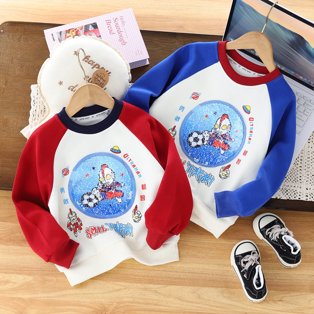 儿童春季新款卫衣男童圆领亮灯卫衣上衣韩版圆领卫衣撞色