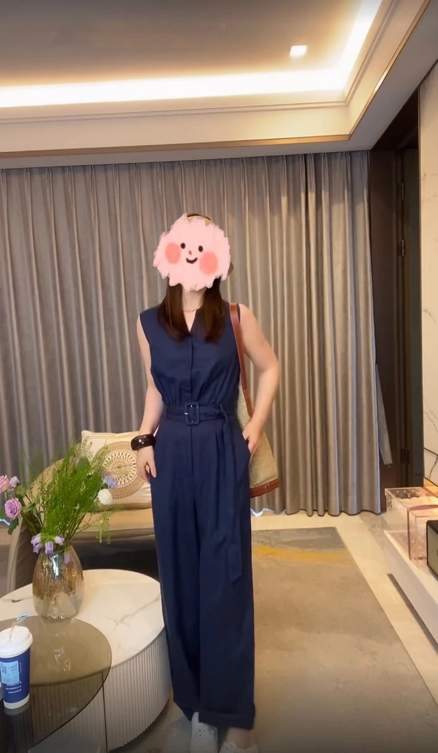 【悦己】夏季新款显瘦休闲无袖马甲背心阔腿连体裤设计感亚麻连体裤