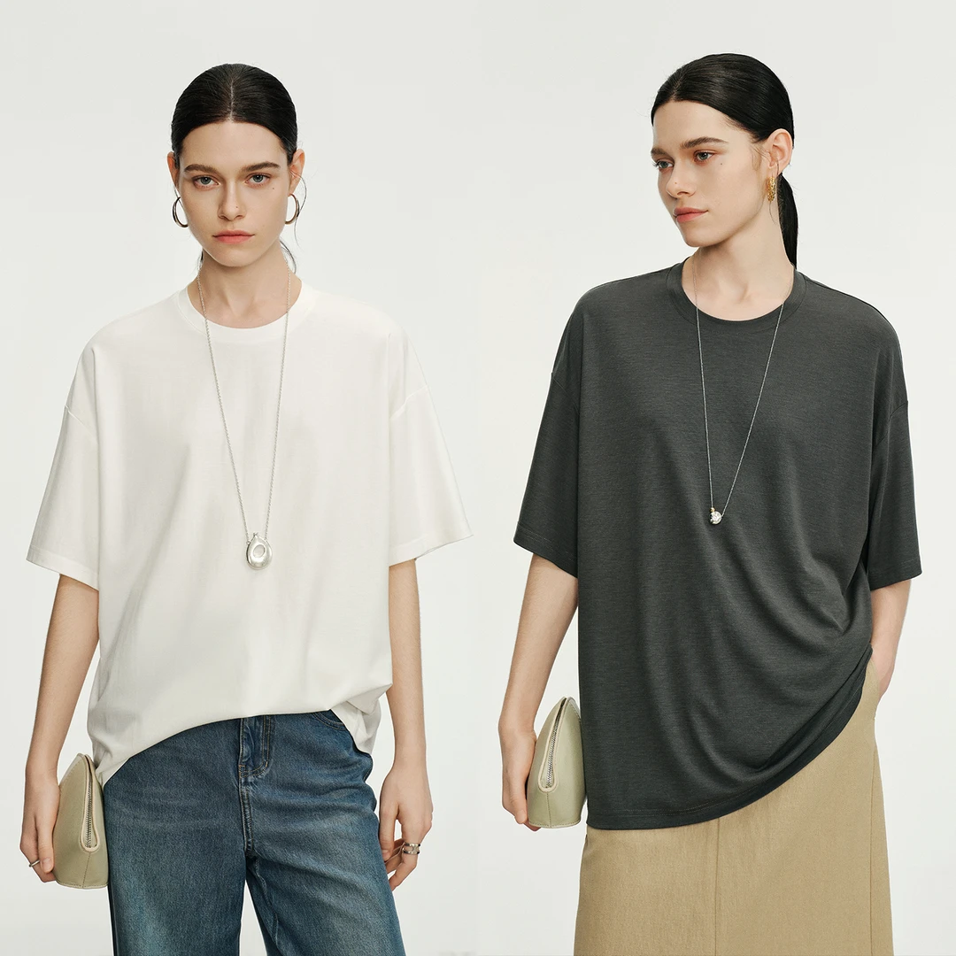 COKEYA/宽松“面膜T”~新型凉感纤维宽松落肩袖显瘦时尚多色T恤女