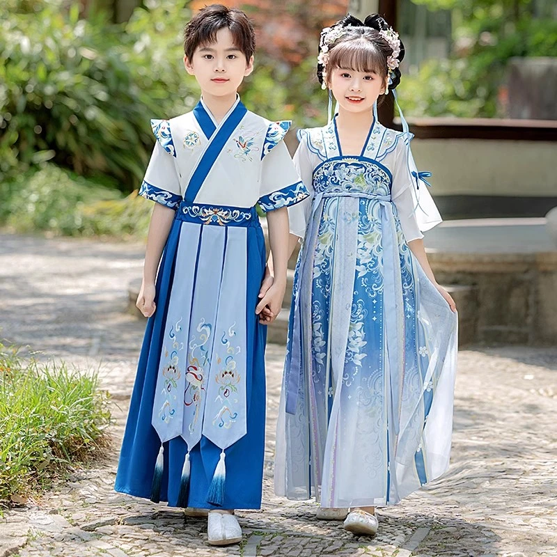 汉服男童2025新款儿童中国风夏季古风男孩女童古装短袖国学演出服