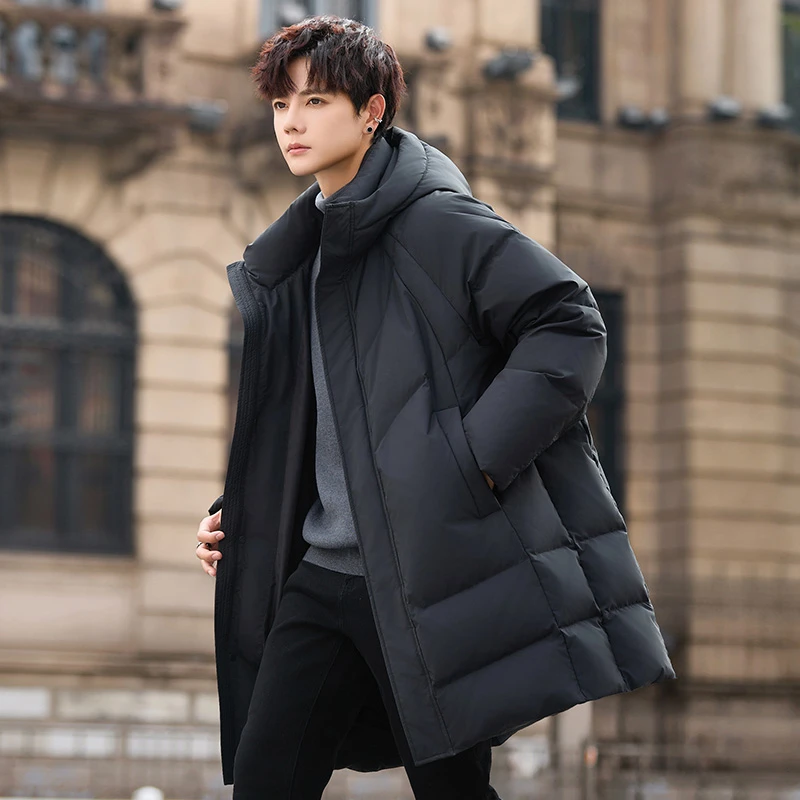 【奥莱撤柜】中长款90白鸭绒羽绒服男2025新款冬季休闲连帽保暖加