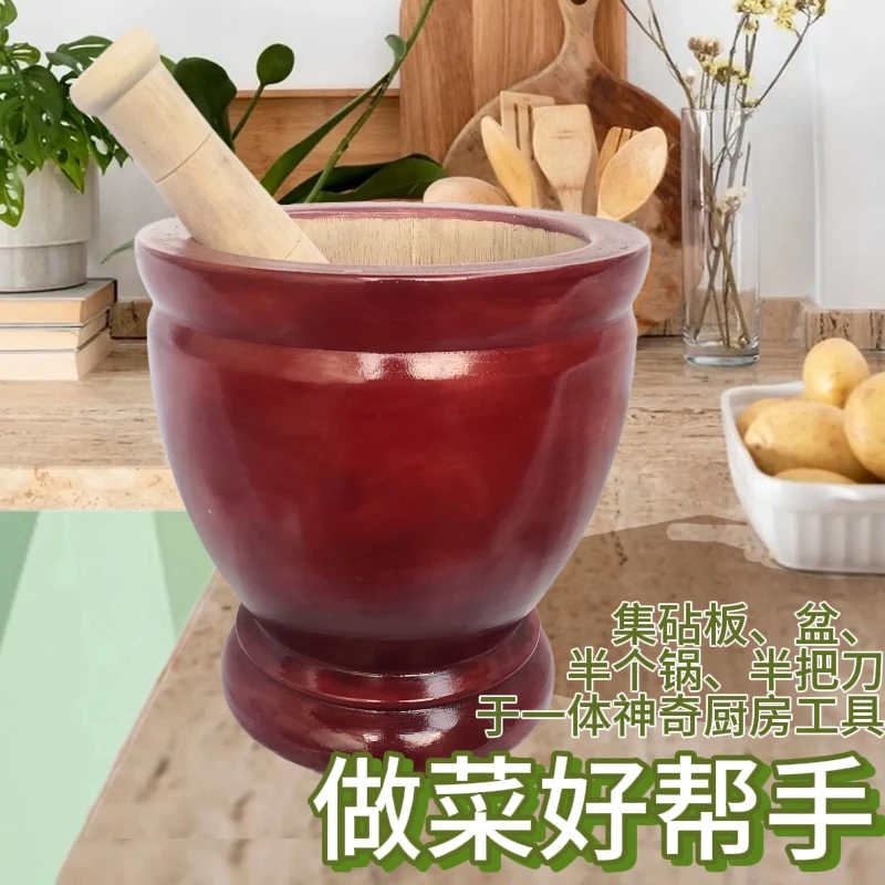 泰国舂桶舂鸡脚工具野樱桃木香椿木整块实木无拼接微瑕家用商用