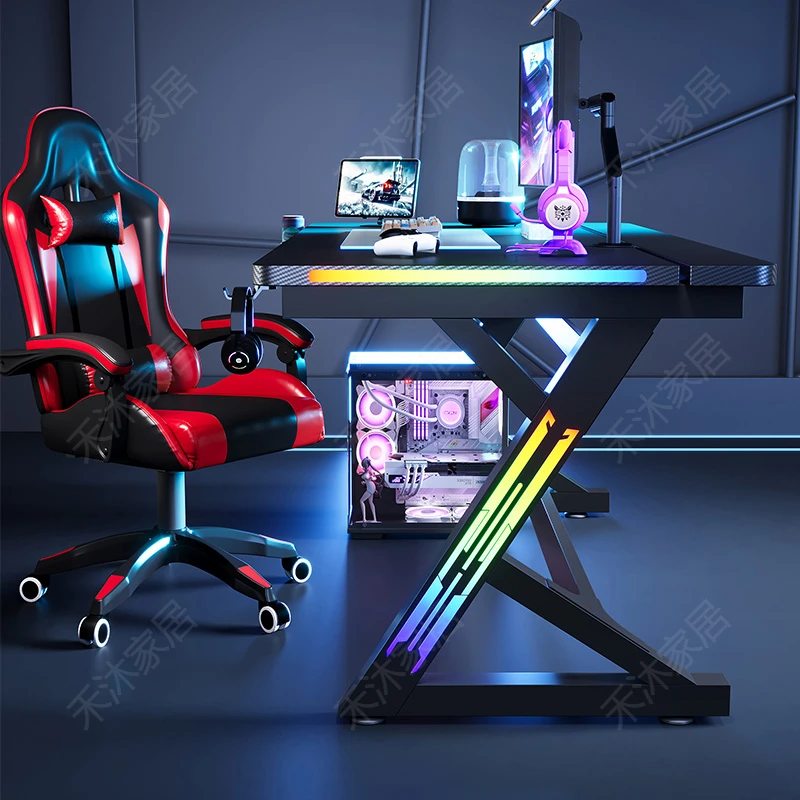 竞逍遥S3Pro高端碳纤维电竞桌RGB灯光游戏桌双人台式电脑桌推荐