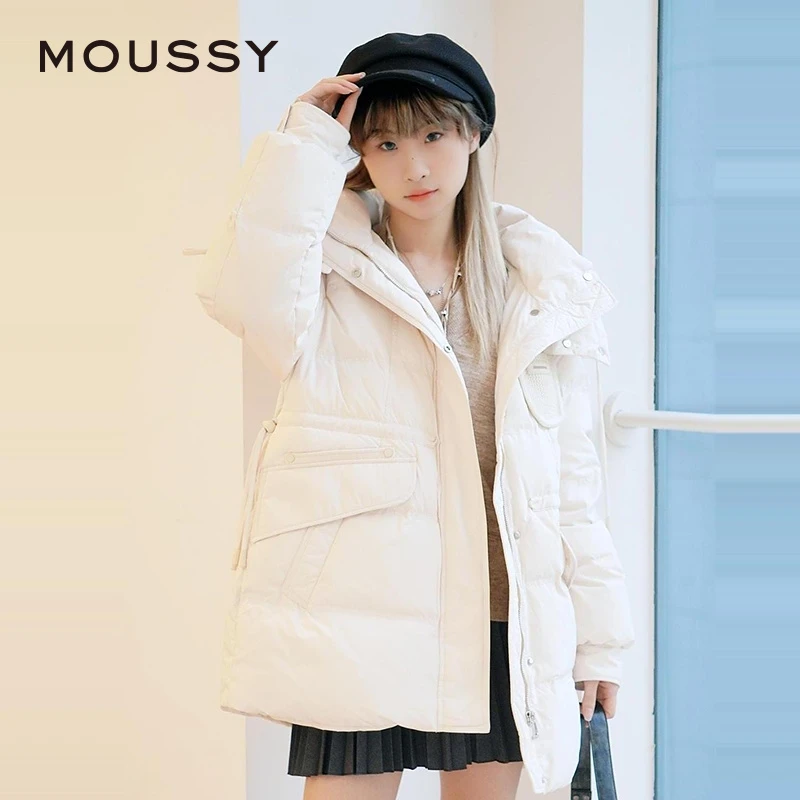 MOUSSY 2024冬季新品连帽90%鸭绒收腰气质羽绒服女028HAA30-3121