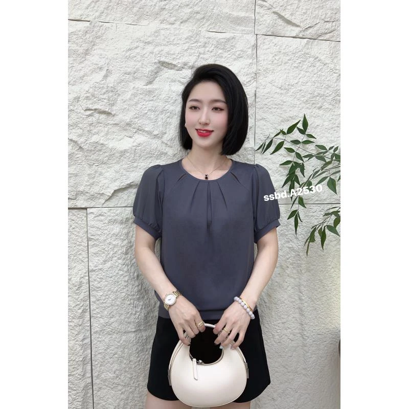 SSBD2530常规百搭刺绣开衫雪纺衫修身型蕾丝娃娃领常规款女士短袖