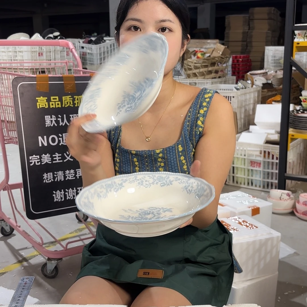 瓷微瑕陶瓷餐具釉下彩9寸盘2个