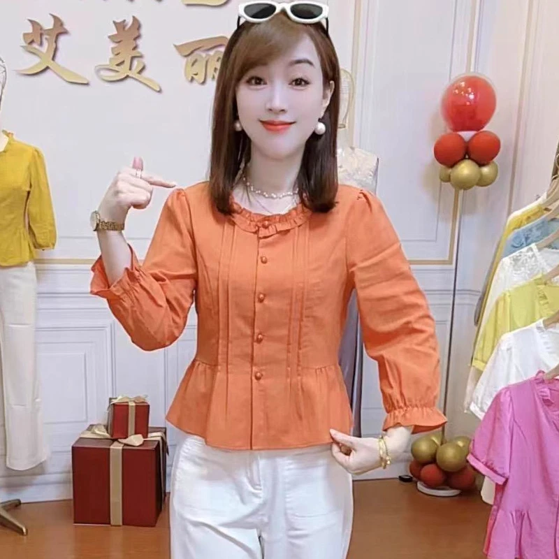 时尚休闲减龄衬衫女2025秋季新款洋气显瘦荷叶边气质百搭长袖衬衫