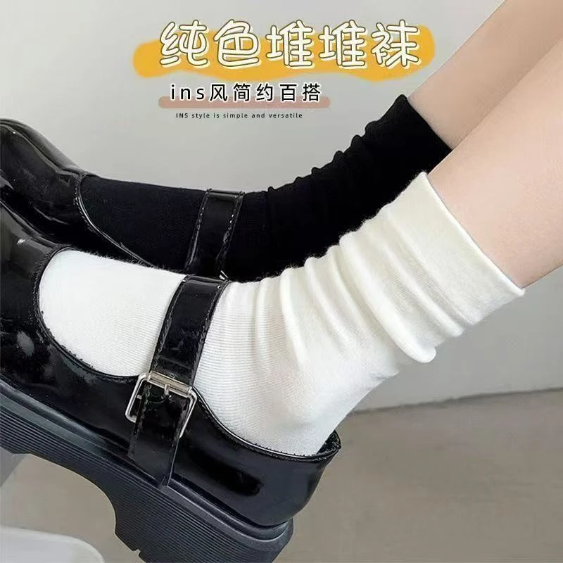 A-9袜子女中筒棉袜ins潮百搭四季款月子袜春秋厚薄款长筒棉袜