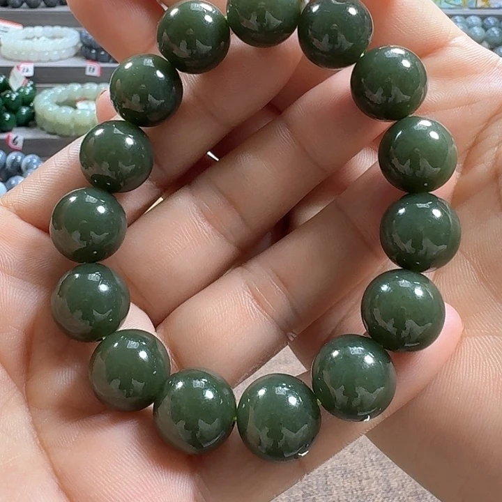 和田玉手链未镶嵌新疆若羌青黄口料卡14