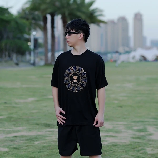 骷髅头烫钻男士时尚潮流宽松休闲夏季T恤宽松圆领百搭潮流爆款