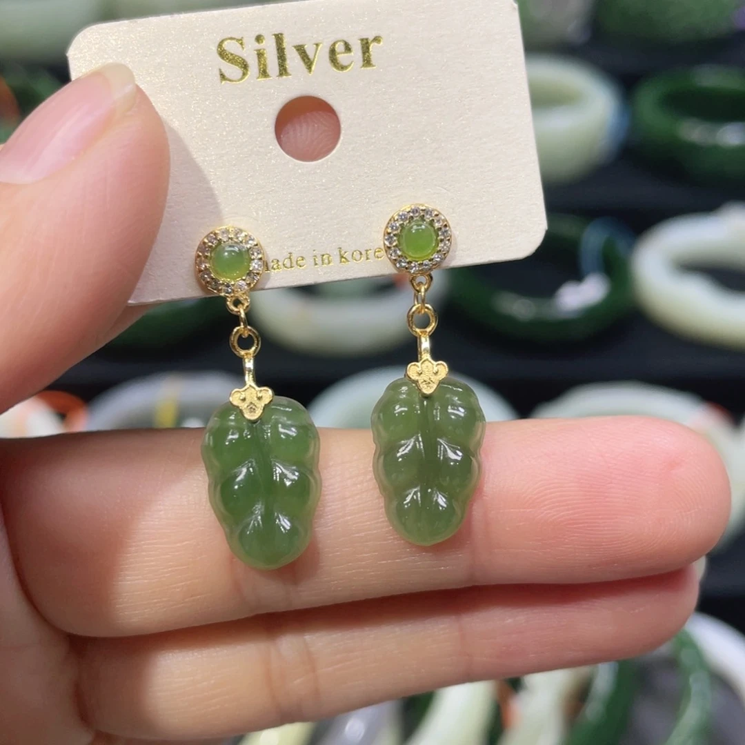 银S925镶嵌和田玉耳饰