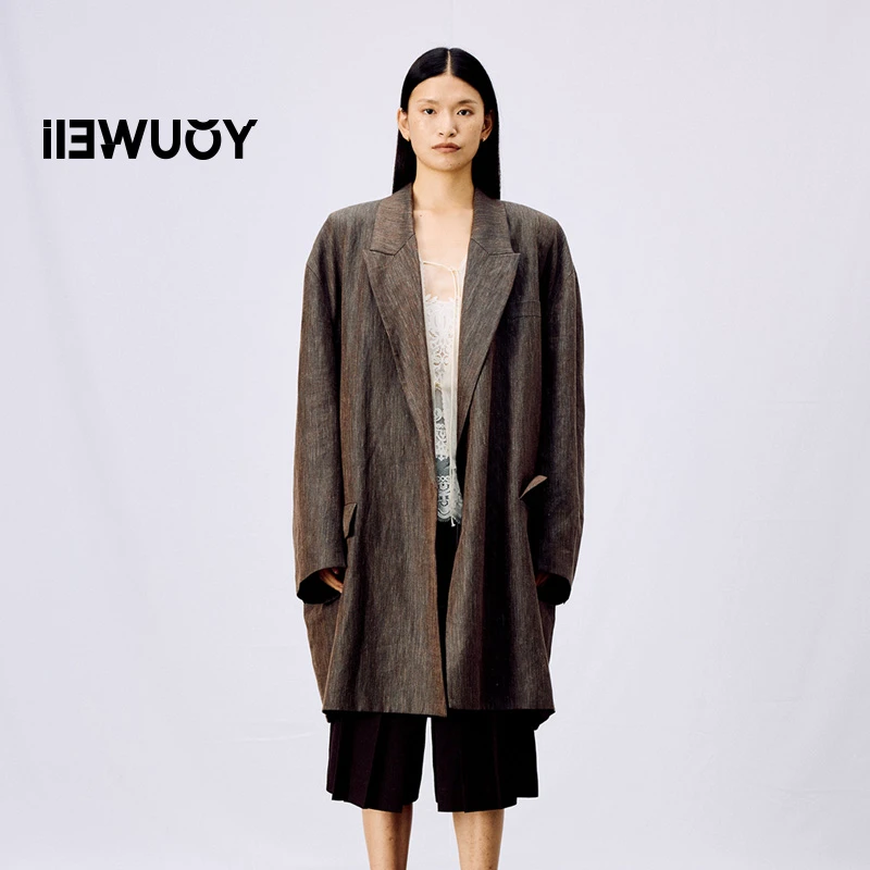 有尾YOUWEI树皮纹亚麻倒T秋冬休闲廓形大衣Y3925103