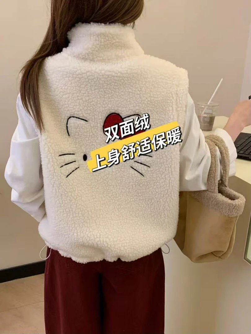 小雅姐姐  冬季卡通刺绣猫咪减龄百搭拉链加绒马甲IJ69