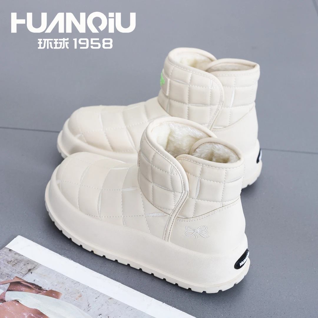 环球2025冬季新款厚底保暖雪地靴加绒百搭棉鞋舒适时尚休闲鞋女鞋