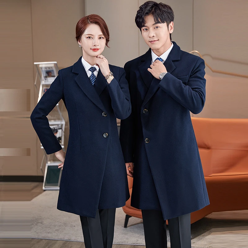 职业呢子大衣外套女秋冬中长款国风毛呢前台迎宾工装售楼部工作服