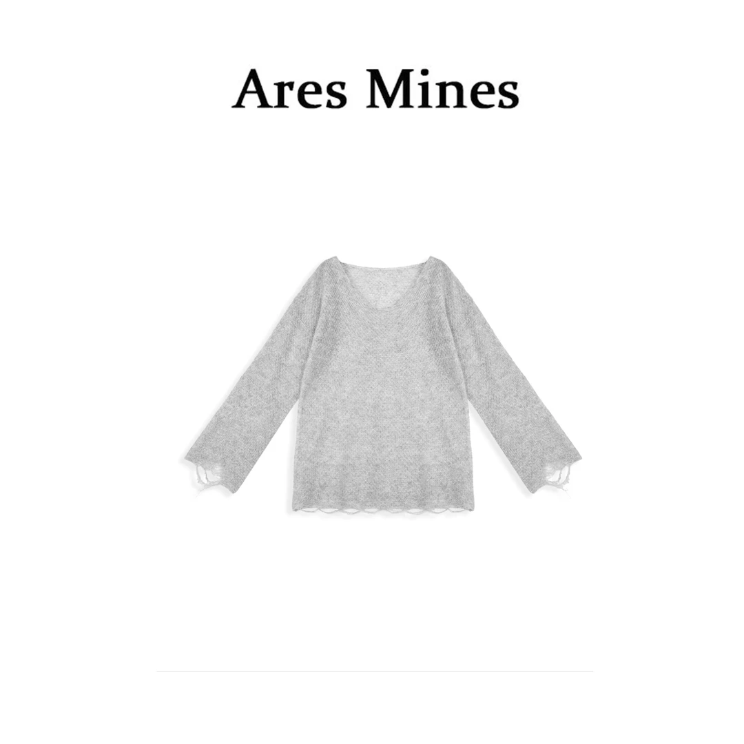 【盛朗熙Ares Mines】柔软浪花 清透镂空感宽松V领长袖针织毛衣