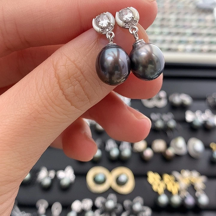 海水珍珠耳饰银S925镶嵌9-10mm